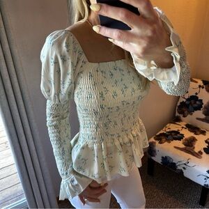Floral Smocked Blouse - Cream